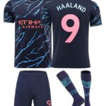 PeaceRokMan Blue #9 Haaland Troisième Maillot de Football pour Enfants Nouvelle Saison, Shorts, Chaussettes, Tailles Jeune