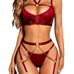 RSLOVE Ensemble de Lingerie Féminine avec Porte-Jarretelles Ensemble de Soutien-Gorge et de Culottes Sexy à Bretelles 6 Pièces