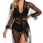 RSLOVE Ensemble de Lingerie Féminine Sexy Robe Kimono en Dentelle 3 Pièces avec Soutien-Gorge et Culotte Ensemble de Vêtements de Nuit
