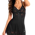 RSLOVELingerie Sexy Col V Halter Nuisette Femme Coquine Bretelles Réglables