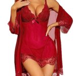RSLOVENuisette Sexy Femme Robe de Nuit Lingerie Babydoll avec G-String Ensemble Lingerie Dentelle Feminin 3 Pièces