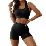 SfitEnsemble d'entraînement 2 pièces pour Femme, Gilet Shorts Costume De Sport Femmes sans Couture avec Soutien-Gorge Taille Haute, Costume De Yoga Fitness Sexy