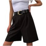 SusenstoneShorts Été Femme Taille Haute Shorts Ourlet à Volants Taille Élastique Plissé Shorts de Plage Amples Fluide Femme Shorts de Yoga Bermuda en Coton Casual