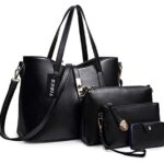 TIBESPU cuir sac à main + épaule de sac de femmes de la mode + porte-monnaie + carte 4pcs mis Noir