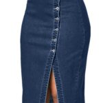 TIMEMEANFemmes Jupe Crayon en Jean Fendue Boutonnée Jupes en Jean Bleu Taille Haute A-Line Blow