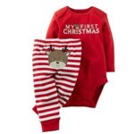 TMEOGEnsemble de Noel Bebe Fille Garçon Enfant Vetement Hiver Combinaison Pyjama Body Tops à Manche Longue + Pantalons Père Noël/Cerf