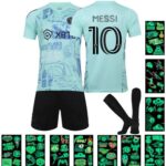 TkcumwczMaillots de Football, Garçon Maillot de Foot, Vert Soccer Jersey avec Football T-Shirt Short Chaussettes et Autocollants, No.10 Vêtements de Football Cadeaux pour Enfant