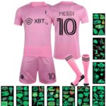 TkcumwczMaillots de Football, Garçon Maillot de Foot, Rose Soccer Jersey avec Football T-Shirt Short Chaussettes et Tatouage, No.10 Vêtements de Football Cadeaux pour Enfant
