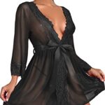 TuopudaChemise de Nuit Femme Nuisette avec G-String Dentelle Robe de Nuit Col V Vêtements de Nuit Lingerie Pyjama Transparente Peignoirs de Bain Tenues de Nuit Babydoll