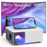 Vidéoprojecteur WiFi Bluetooth, AKIYO Mini Projecteur Portable avec Trépied, 720P Natif Supportée 1080P Projecteur Video Home Cinéma, Compatible avec Smartphone HDMI USB Firestick