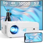Videoprojecteur, AKIYO Projecteur 10000 Lumens 5G WiFi Bluetooth Rétroprojecteur, Full HD 1080P Natif Projecteur 4K Supportée, Compatible avec iOS/Android/PC/HDMI/USB/Firestick/PS5 (avec Trépied)