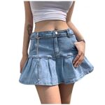 YTZLJupe en jean plissée pour adolescente - Robe gothique - Mini jeans - Y2k - Courte - Denim - Jupe d'été - Jupe crayon sexy - Robe gothique avec boutons