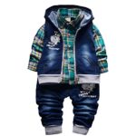 YaoPrintemps Automne bébé garçons 3pcs Ensemble de vêtements Chemise en Coton Jean Denim Gilet