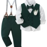 ZOEREABébé Garçon Gentleman Smoking Vêtements Ensembles, Enfant Mariage Baptême Tenue Costume Haut Chemise+Gilet+Pantalon+Nœud Papillon+Corsage 1-5 Ans