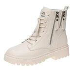 ZXCNZXCN Bottes Beige Noires Moto High Tops Chaussures Plate-Forme Bottines Bottines Femme 2021 Printemps Automne Femme Botte de Combat Confortable
