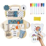 14 en 1 Montessori Busy Board, Portable Tableau Sensoriel d'Activités en Bois Double Face avec Planche à Dessin,Parcours Motricité Bébé avec Horloge et Diverses Serrures pour Enfants 1 2 3 4 Ans