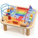 bee SMART Table d'activités 5 en 1 en Bois pour Enfants | Xylophone, Labyrinthe à Perles, Banc à marteaux, trieur de Formes | Jouets éducatifs pour Enfants, Cadeaux pour garçons & Filles