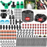 AQXONG Système d'irrigation Jardin, 50m+20m Automatique Kit d'irrigation Goutte à Goutte, 297Pcs Kit d'irrigation Goutte, kit d'arrosage automatique convient aux Jardins/Pelouses/Potagers et Fermes