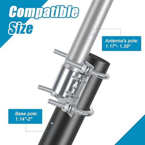 Support de tuyau d'antenne et adaptateur de mât de drapeau, kit de montage de mât d'antenne fonctionne avec les antennes Starlink et les supports de serrage universels en acier pour antenne de toit – Image 3